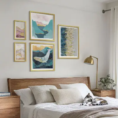 Framed photo set abstract modern sea and mountains art