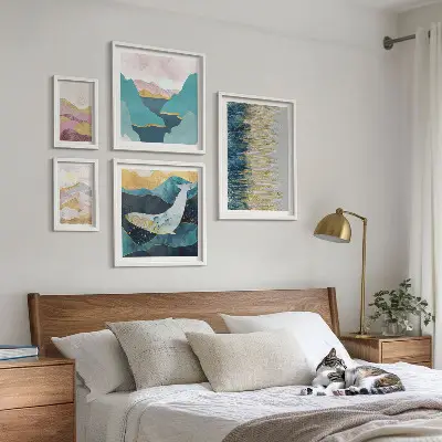 Framed photo set abstract modern sea and mountains art