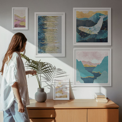 Framed photo set Abstract mountains modern sea