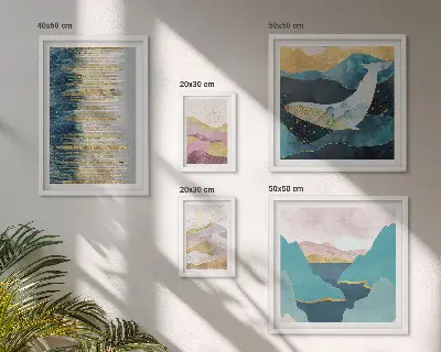 Framed photo set abstract modern sea and mountains art