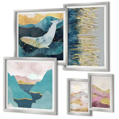 Framed photo set abstract modern sea and mountains art