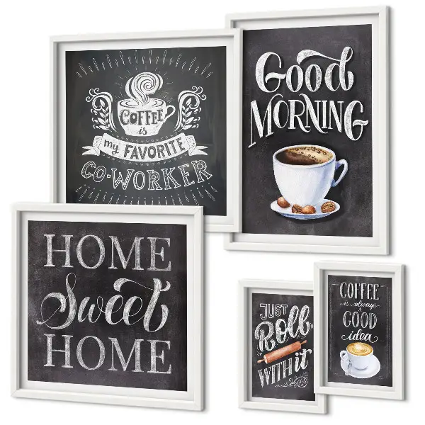 Rustic coffee wall art set set of 5 pieces