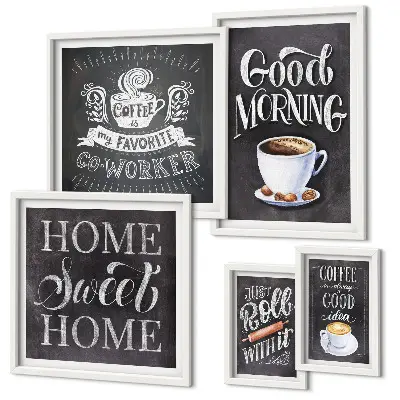 Rustic coffee wall art set set of 5 pieces