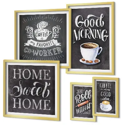 Rustic coffee wall art set set of 5 pieces