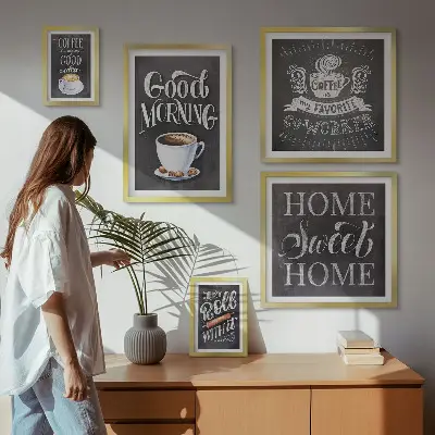 Rustic coffee wall art set set of 5 pieces