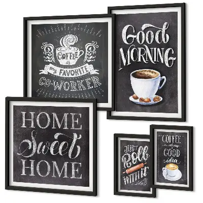 Rustic coffee wall art set set of 5 pieces