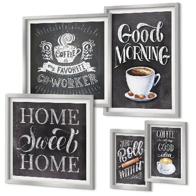 Rustic coffee wall art set set of 5 pieces