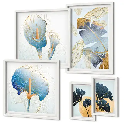 Set of 5 wall art pieces with modern plant motifs