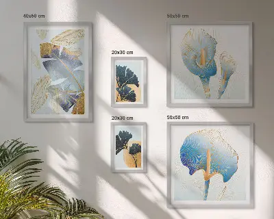 Set of 5 wall art pieces with modern plant motifs