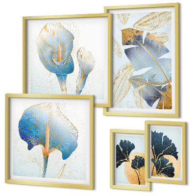 Set of 5 wall art pieces Modern plant motifs