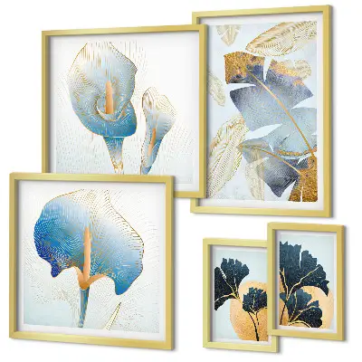 Set of 5 wall art pieces with modern plant motifs