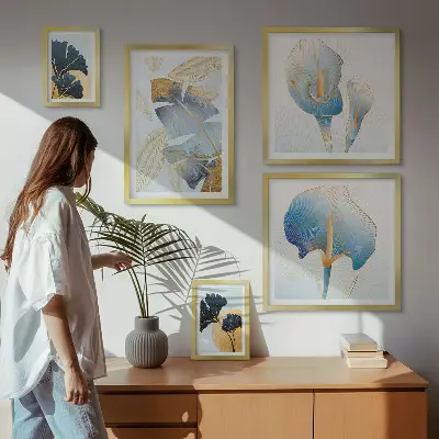 Set of 5 wall art pieces with modern plant motifs