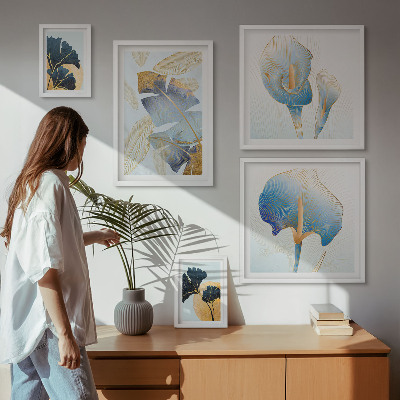 Set of 5 wall art pieces Modern plant motifs