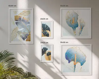 Set of 5 wall art pieces with modern plant motifs