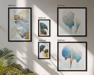 Set of 5 wall art pieces with modern plant motifs