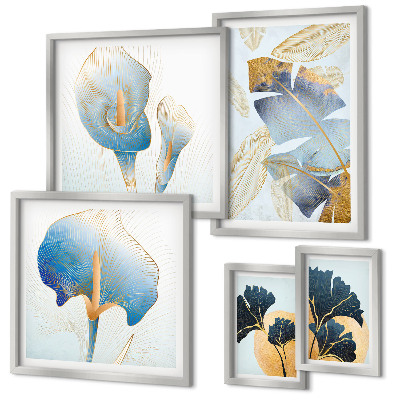 Set of 5 wall art pieces Modern plant motifs