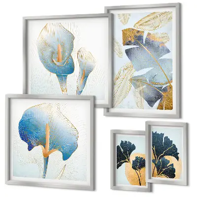 Set of 5 wall art pieces with modern plant motifs