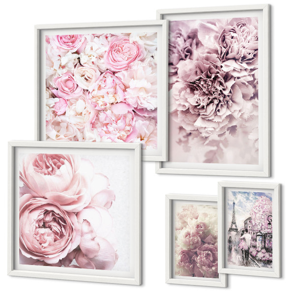 Set of 5 wall art pieces Vintage floral arrangements