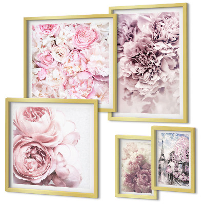 Set of 5 wall art pieces Vintage floral arrangements