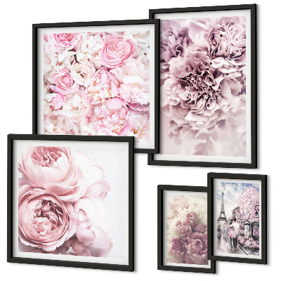 Set of 5 wall art pieces Vintage floral arrangements