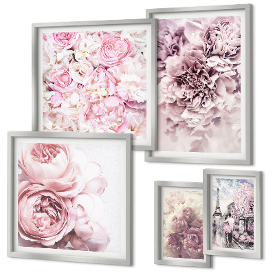 Set of 5 wall art pieces Vintage floral arrangements