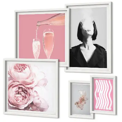 Framed photo set featuring a woman smoking with wine