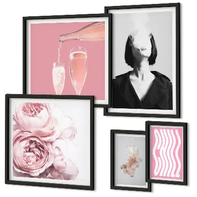 Framed photo set featuring a woman smoking with wine