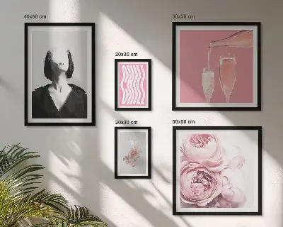 Framed photo set featuring a woman smoking with wine