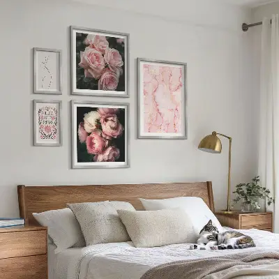 Set of 5 boho pink flower wall art pieces boho style pink flowers