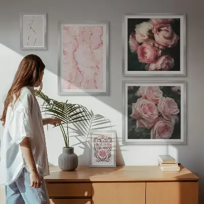 Set of 5 boho pink flower wall art pieces boho style pink flowers