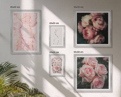 Set of 5 wall art pieces Pink flowers boho style
