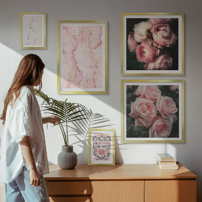 Set of 5 wall art pieces Pink flowers boho style