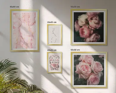 Set of 5 boho pink flower wall art pieces boho style pink flowers