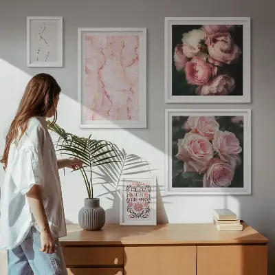 Set of 5 boho pink flower wall art pieces boho style pink flowers