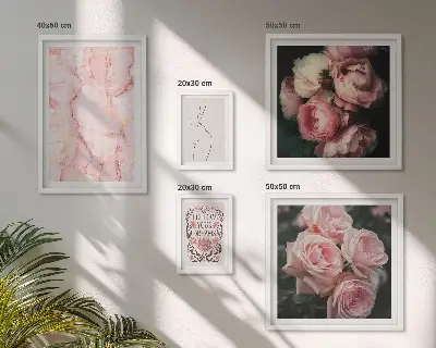 Set of 5 boho pink flower wall art pieces boho style pink flowers