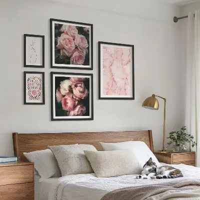 Set of 5 boho pink flower wall art pieces boho style pink flowers
