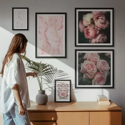 Set of 5 boho pink flower wall art pieces boho style pink flowers