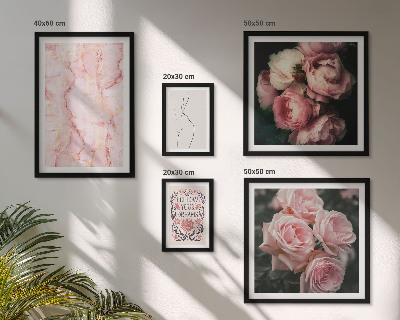 Set of 5 wall art pieces Pink flowers boho style
