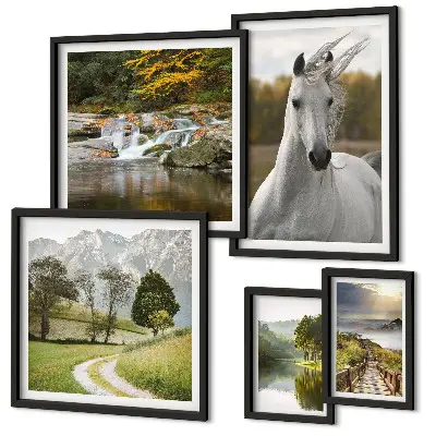 Framed landscape horse photo set set of landscape horse prints