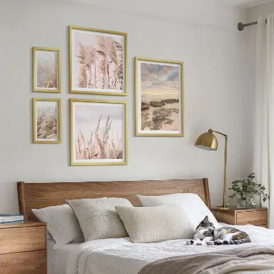 Gallery wall seaside landscapes featuring sun