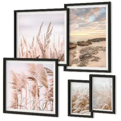 Gallery wall seaside landscapes featuring sun