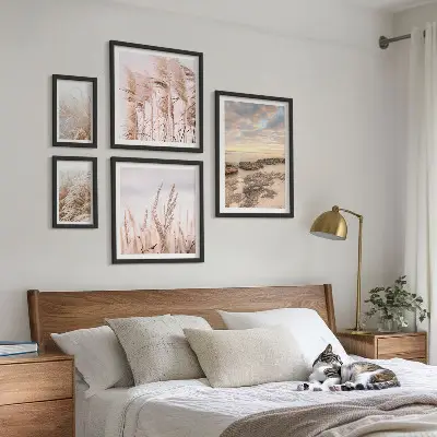 Gallery wall seaside landscapes featuring sun