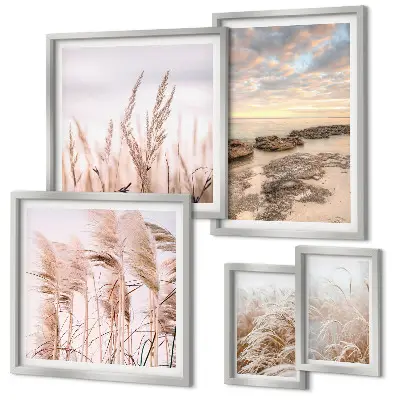 Gallery wall seaside landscapes featuring sun