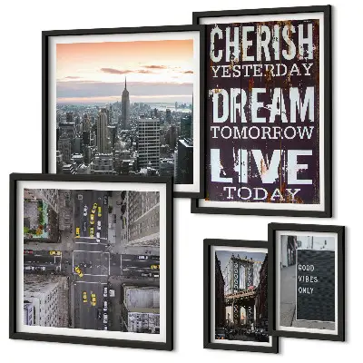Inspiring city slogans wall art set of 5 pieces