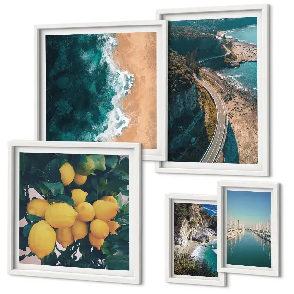 Beach landscape wall art set citrus themed 5 piece collection