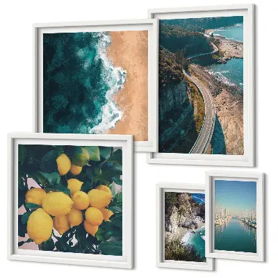 Beach landscape wall art set citrus themed 5 piece collection