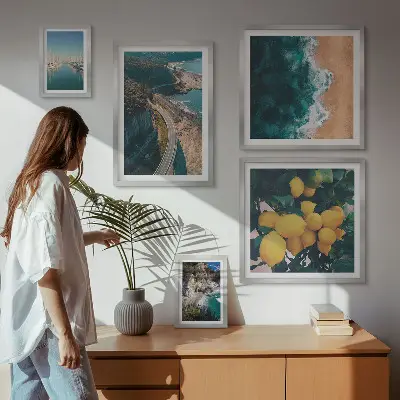 Beach landscape wall art set citrus themed 5 piece collection