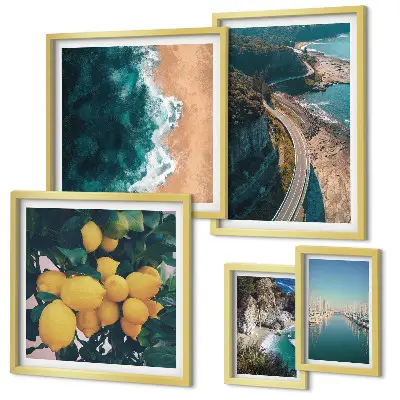 Beach landscape wall art set citrus themed 5 piece collection