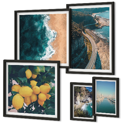 Set of 5 wall art pieces Beach landscapes citrus