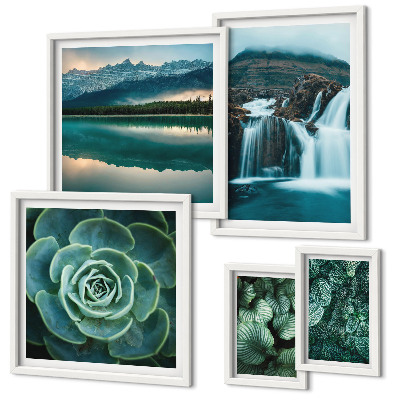Framed photo set Green plants waterfalls nature